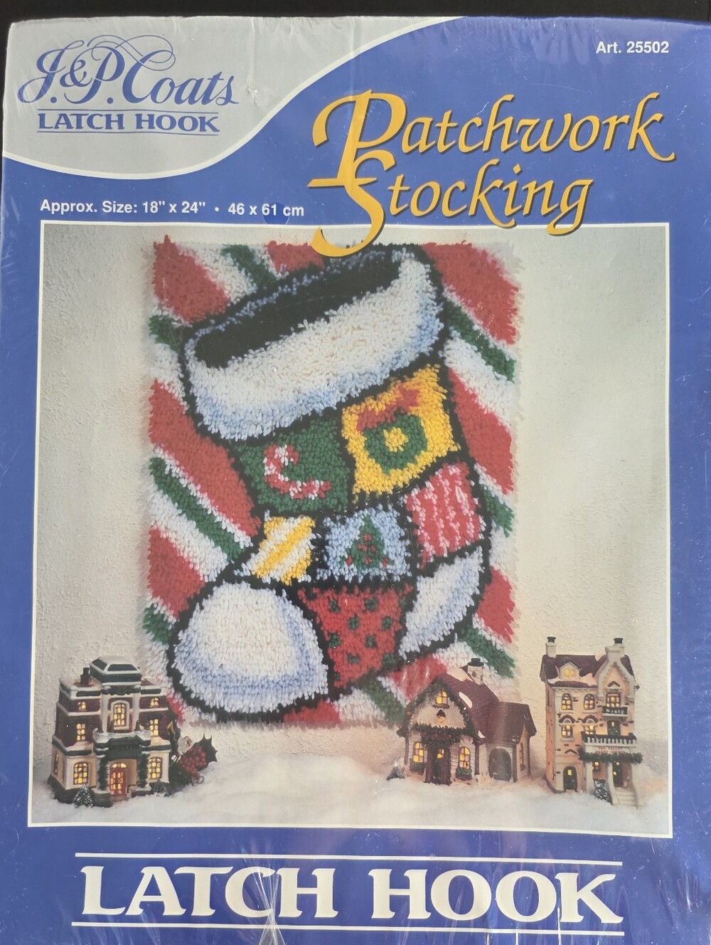 J&P Coats Vintage Patchwork Stocking Holiday Christmas Latch Hook Kit Nostalgic